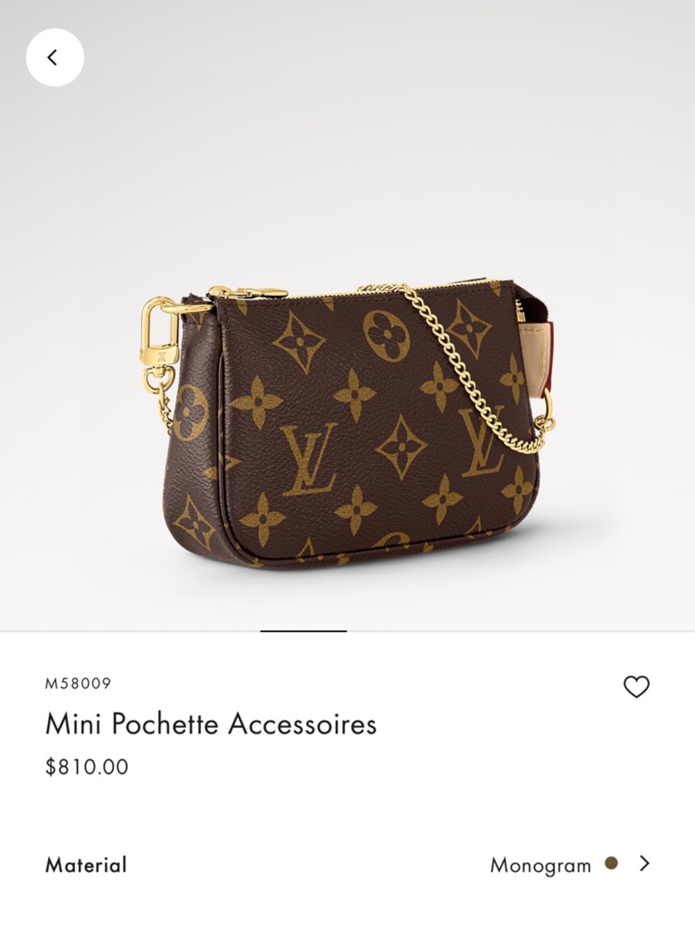 Louis Vuitton Monogram Mini Pochette with Gold Chain - Brown Monogram - Picture 6 of 7